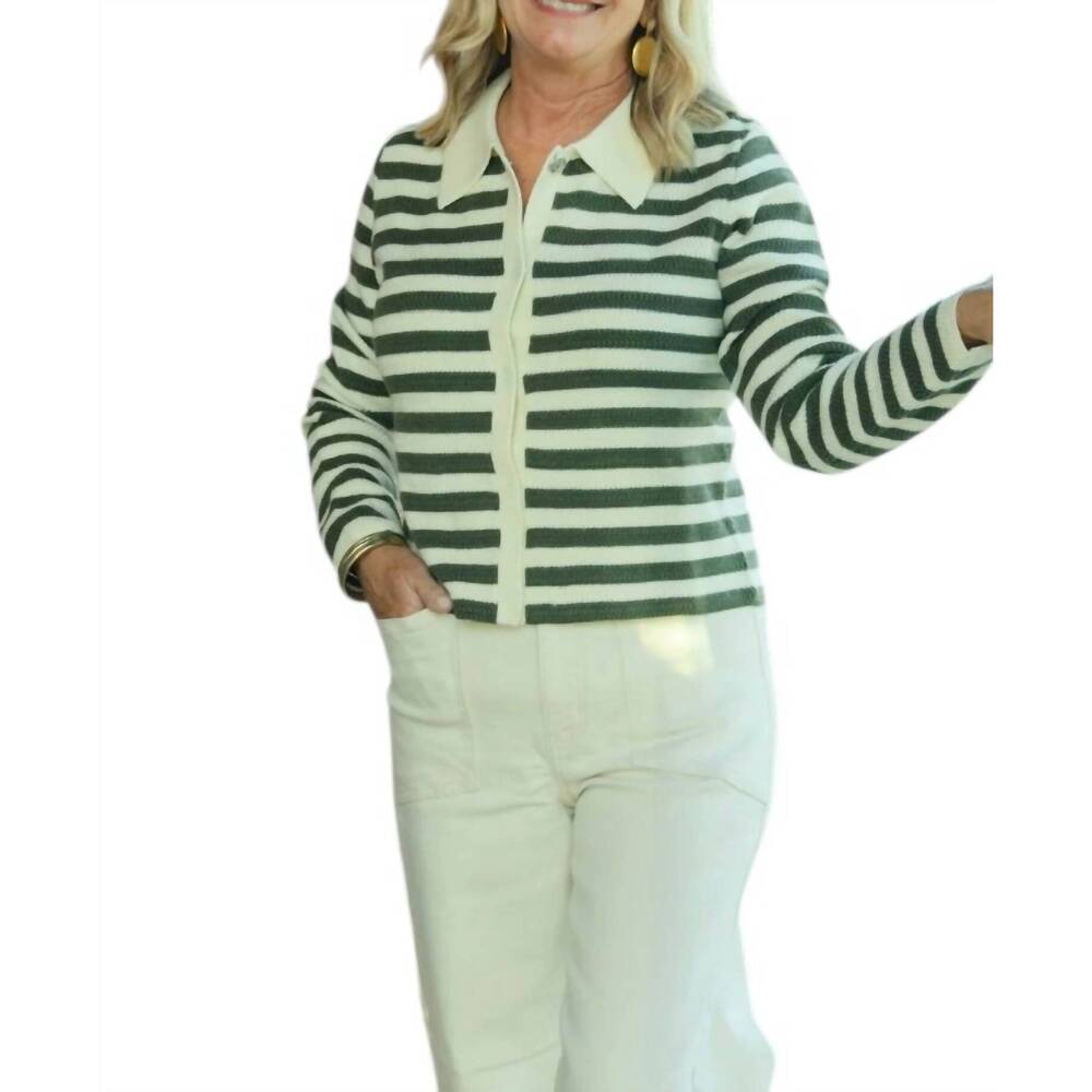 NEW THML striped button cardigan in olive
